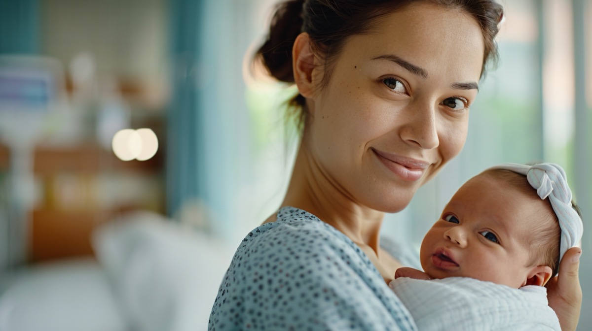 New mother holding her baby
